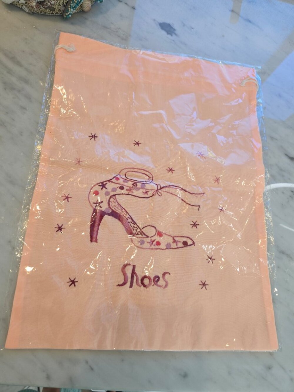 New Embroidered Drawstring Peach Color Shoe Bag